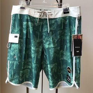 RVCA Mark Oblow Palm Trees Swim Trunks Board Shorts Aloha Stretch‎ Retro